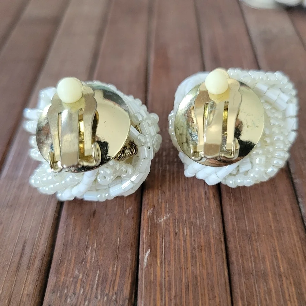 Elegant Cream Beaded Costume Earrings.